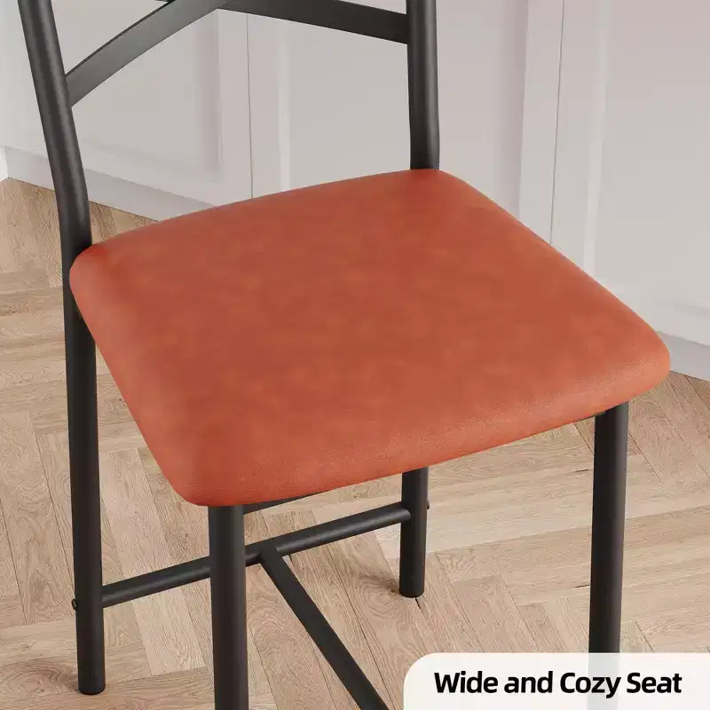 Set of 2 Counter Height Bar Stools with Back, Upholstered Faux Leather Bar Chairs with Thick Cushion and Footrest