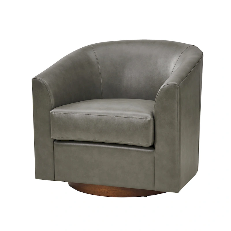 Haley Modern Swivel Barrel Faux Leather Chair with Solid Wood Base by HULALA HOME