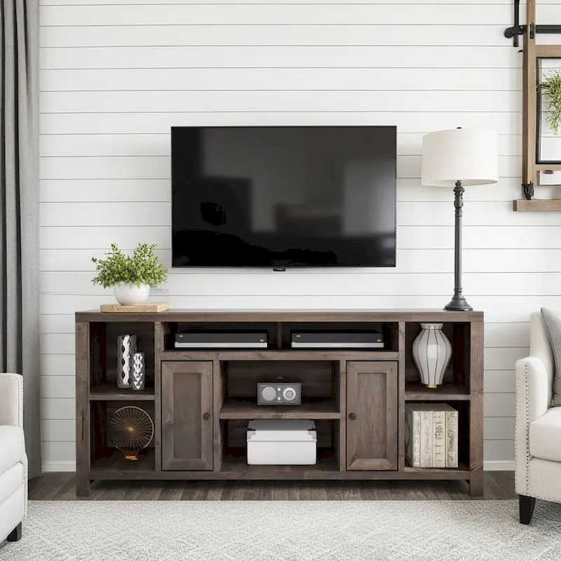 Bridgevine Home Joshua Creek 74 inch TV Stand Console for TVs up to 85 inches, No Assembly Required, Barnwood Finish