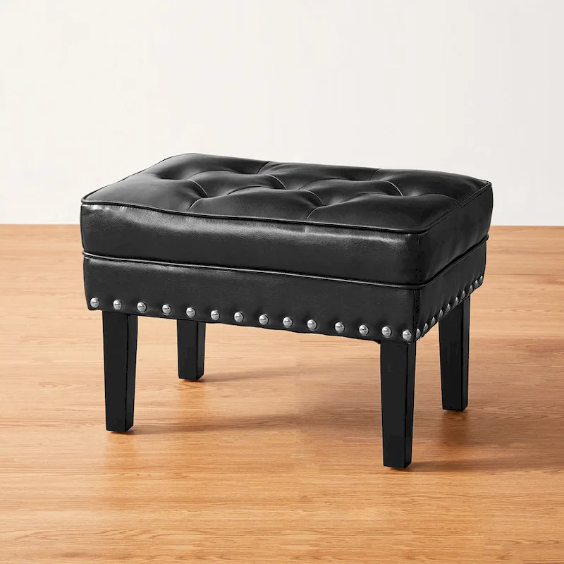 Glitzhome 22W Mid-century PU Leather Tufted Ottoman Foot Stool