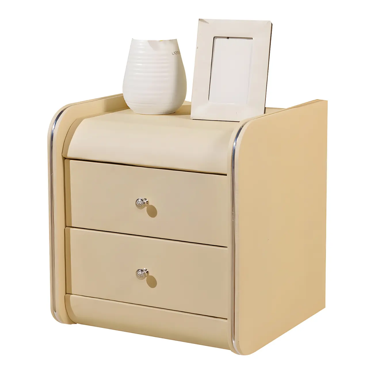 Stylish Narrow Faux Leather Bedside Table with 2 Drawers