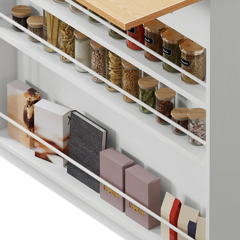 Kitchen Island Drop Leaf Double Tilt Out Trash Cabinet with Power Outlet & Wheels