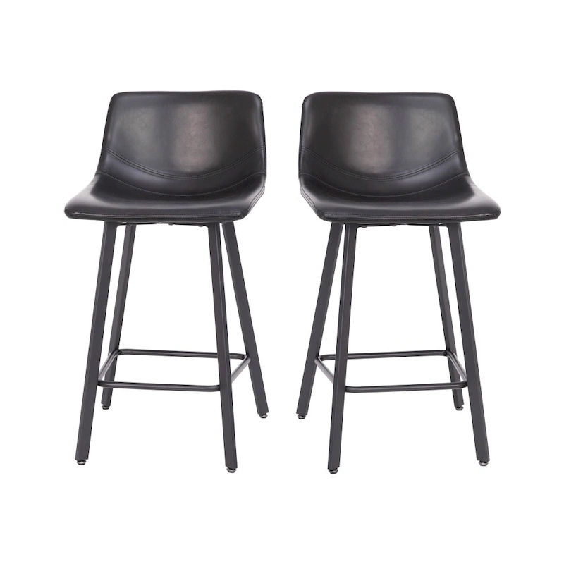 Set of 2 Armless Upholstered Metal Counter Stools
