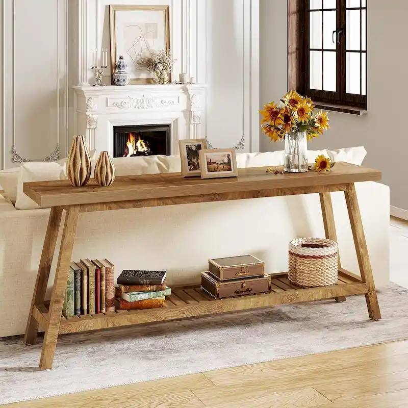 70.9 Inches Farmhouse Console Entryway Table 2 Tiers Narrow Long Behind Couch Sofa Table