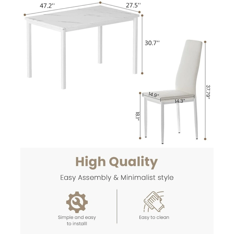 Mieres Modern Style 5-Piece Faux Marble Top Dining Table Set with 4 Faux Leather Upholstered Dining Chairs