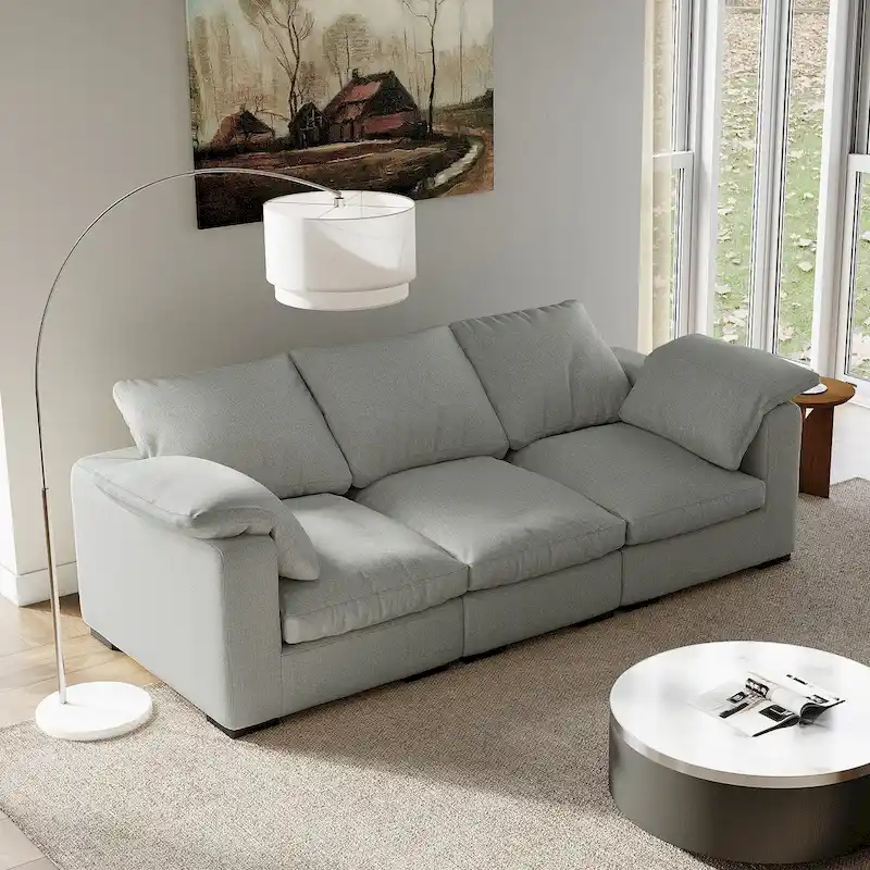 86.61 Modern Farmhouse Deep 3-Seater Sofa, Track Arm Couch, Linen Fabric Sofa