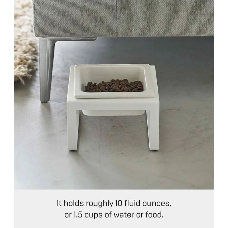 Yamazaki Home Single Pet Food Bowl - Two Styles, Steel and Ceramic, Tall, 1.25 - L 6.1 x W 5.91 x H 3.94 inches