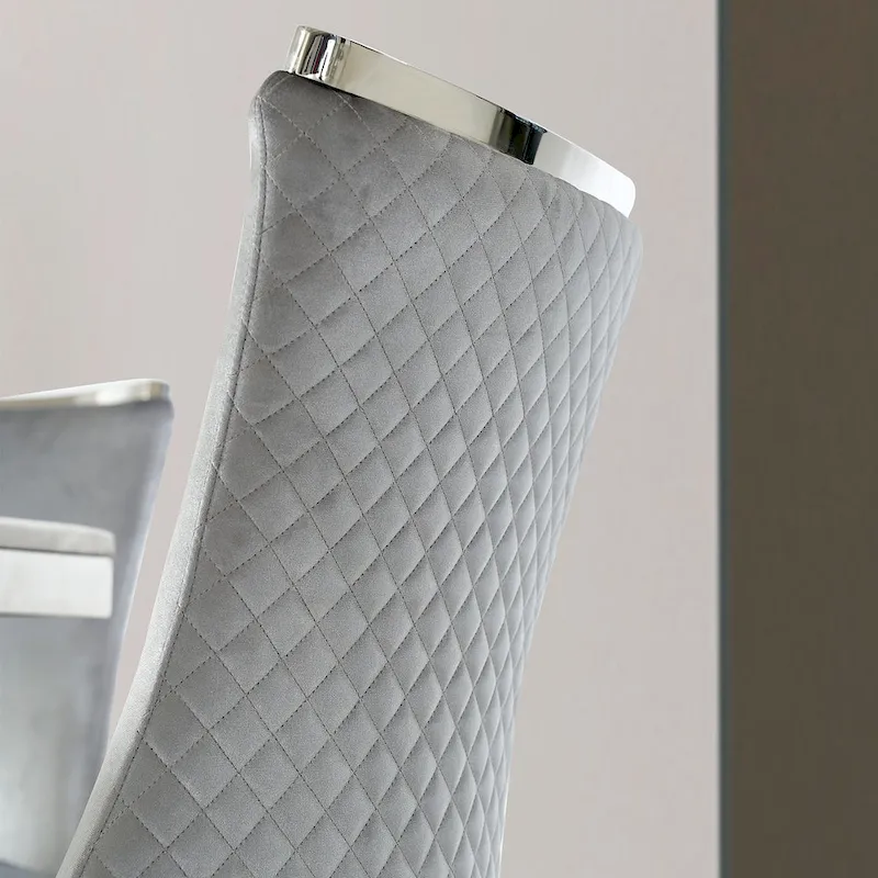 Velvet Dining Room Chairs with Reticulate Texture Back and Metal Trim Top