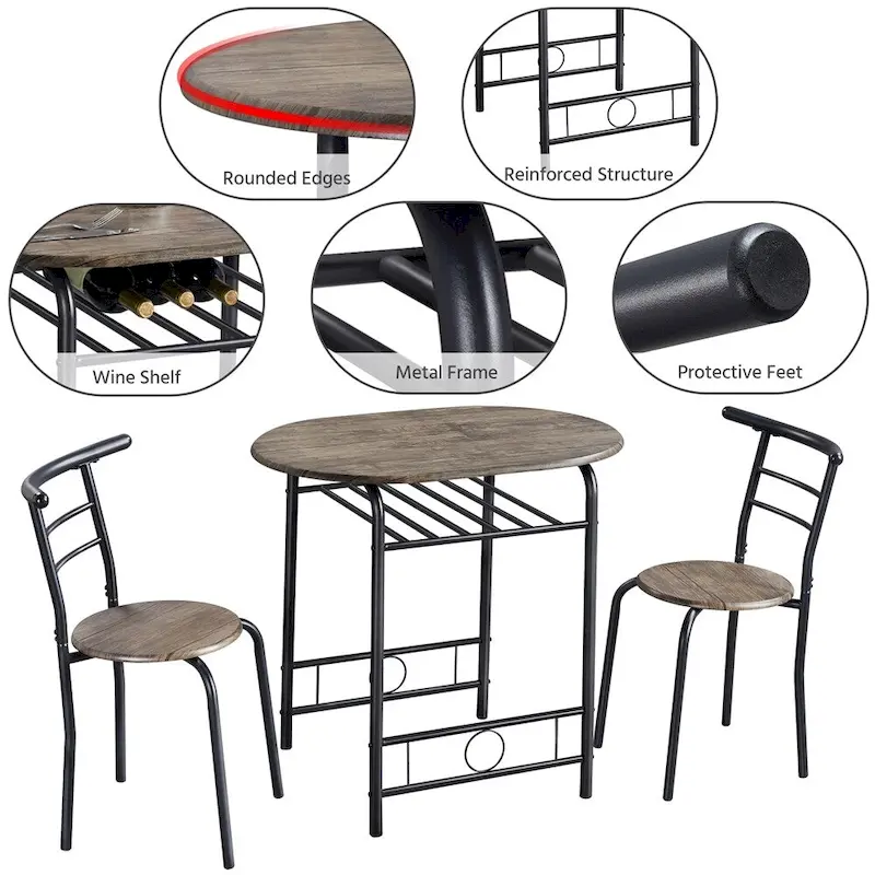 Yaheetech Modern Round Dining Table Set, 3 Piece Dining Room Sets