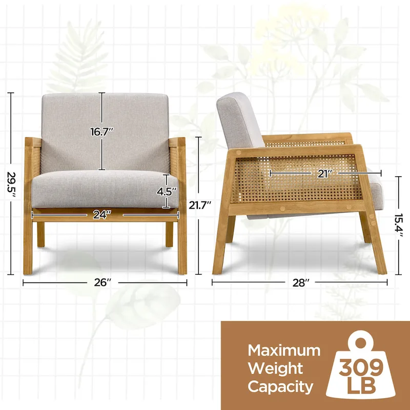 Yaheetech Modern Upholstered Fabric Accent Chair with Rattan Sides - 273031