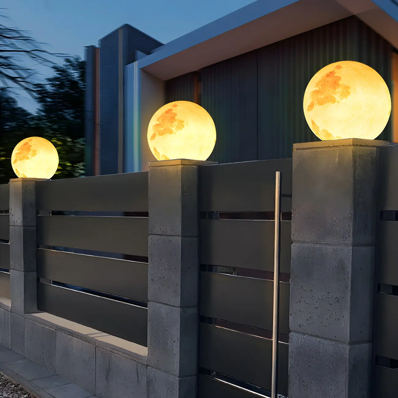 Yellow Moon-Theme Globe Resin Post Cap Light