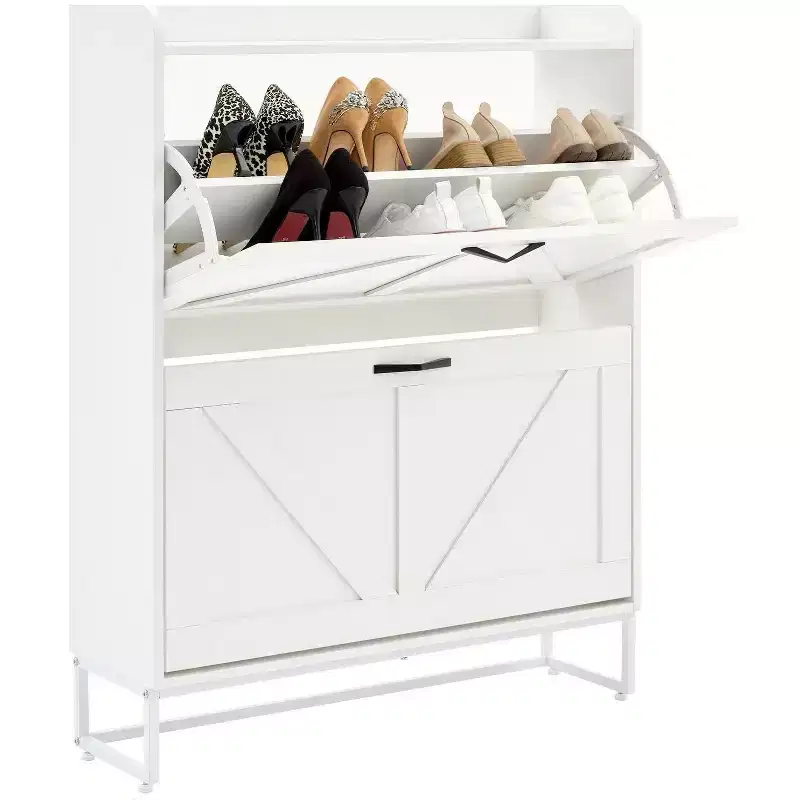 Hyleory Shoe Cabinet Organizers and Storage, Hidden Shoe Rack with 2 Flip Drawers Doors, Tall Narrow Shoe Cabinet,Shoe Organizer for entryway, Hallway