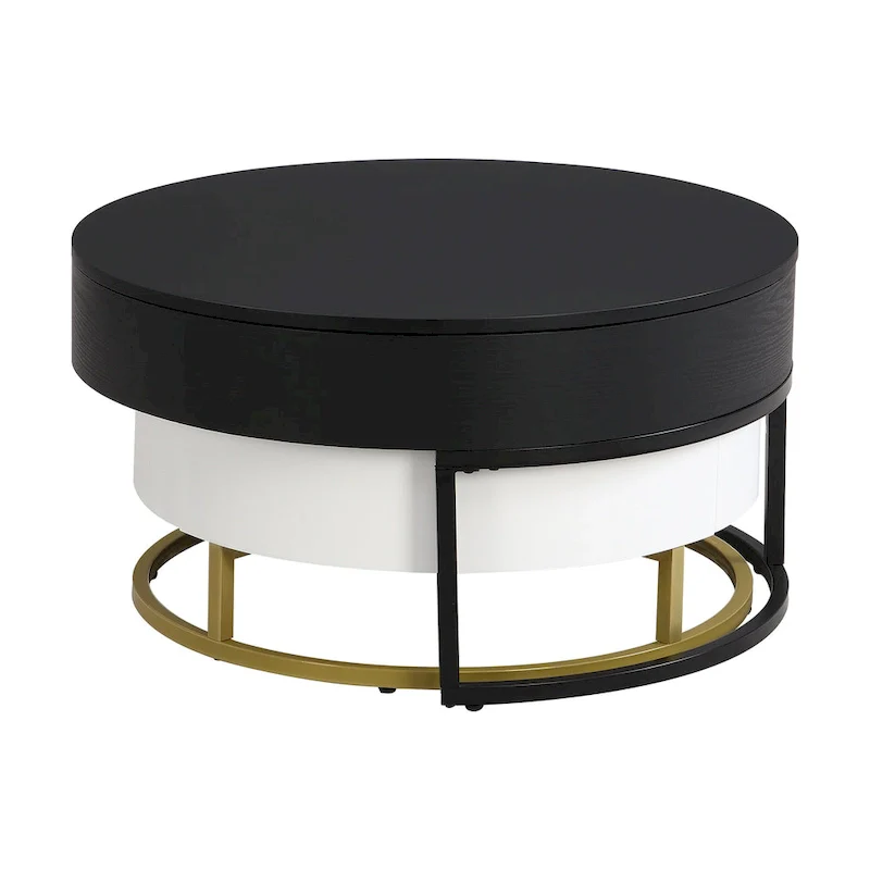 Modern Round Lift-top Nesting Coffee Tables with 2 Drawers