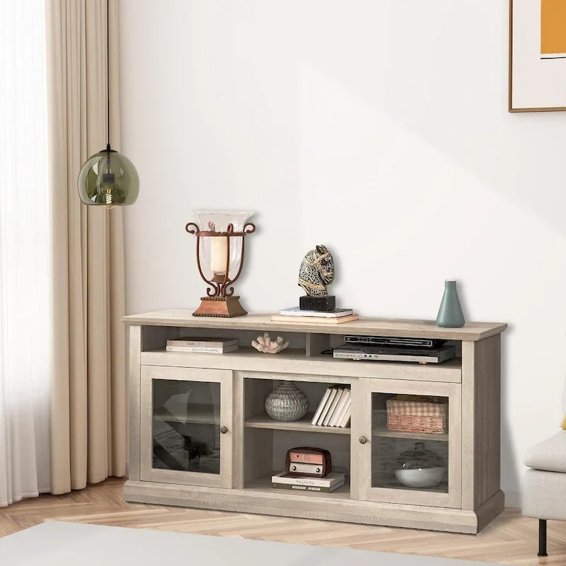 Contemporary TV Media Stand,  Entertainment Console, Up to 65 TV, Open & Closed Storage Space