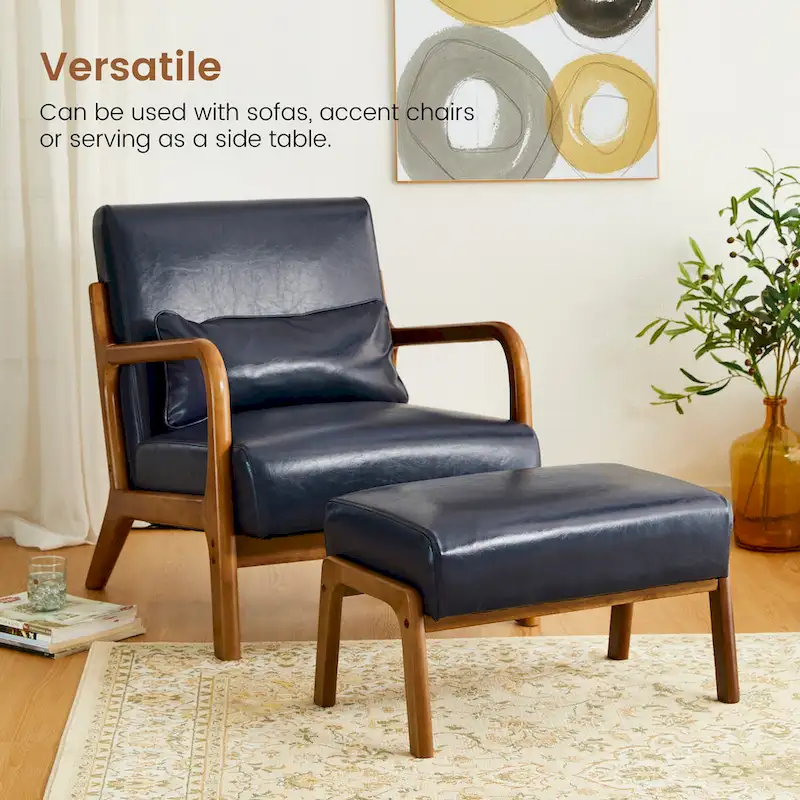 Glitzhome 30.75 H Mid-Century PU Leather Armchair with Ottoman Set