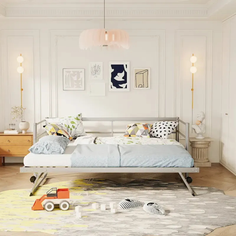 Twin Size Metal Daybed with Pop Up Trundle