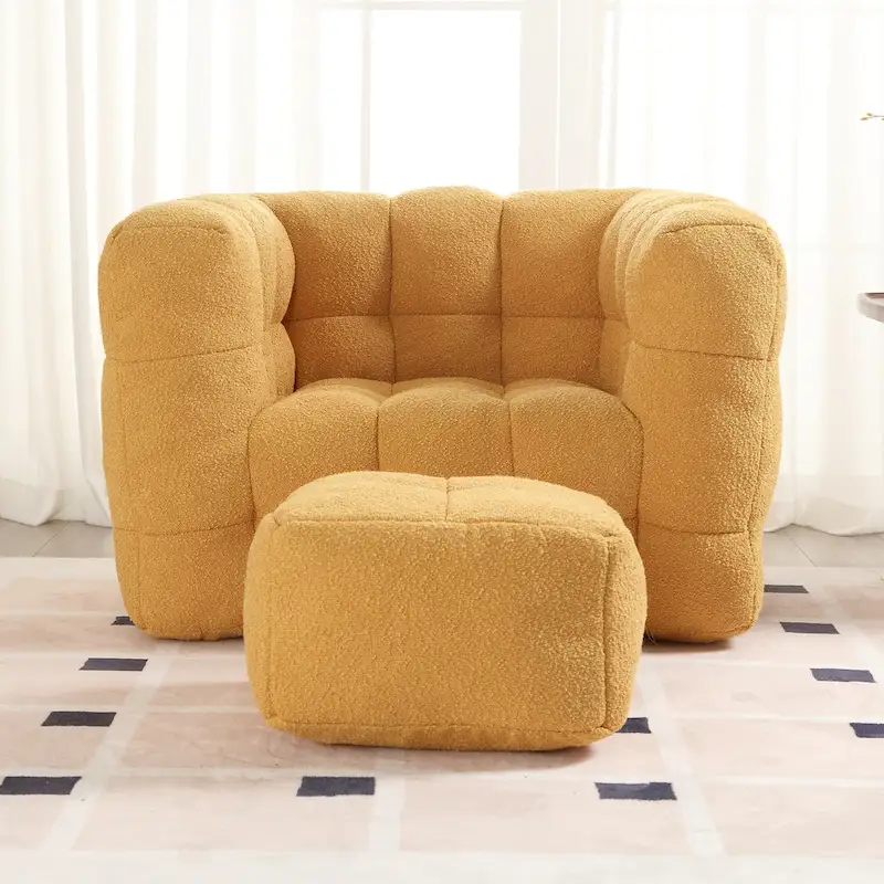 HOMEFUN Boucle Upholstered Tufted Modern Single Side Sofa Chair with Ottoman