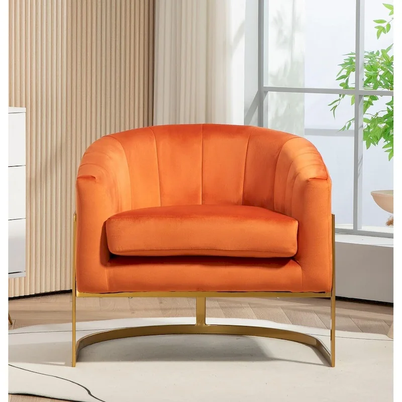 Modern Velvet Gold Accent Armchair
