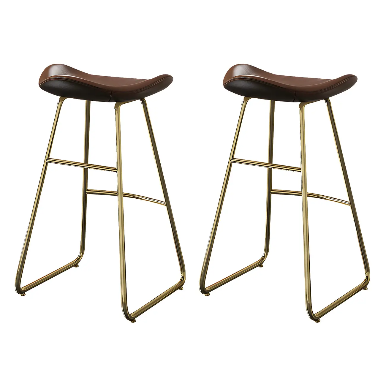 Classic Brown Saddle Leather Counter Height Bar Stools