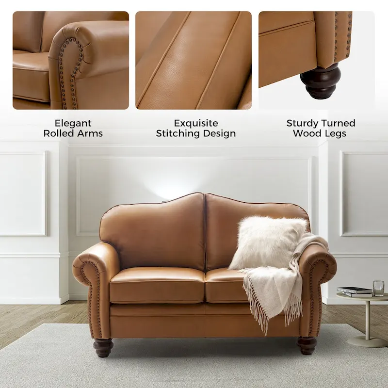 Angel Transitional Genuine Leather Sofa With Tufted Back by HULALA HOME