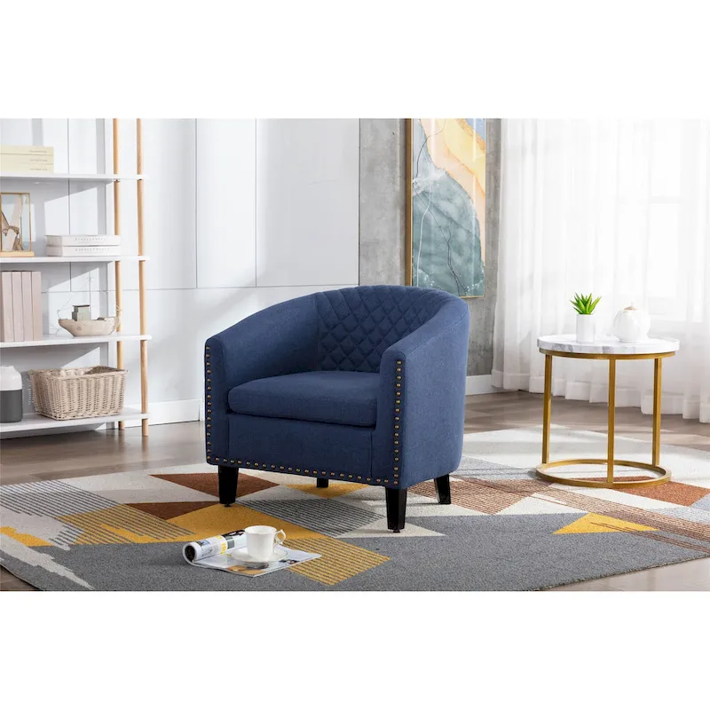 Barrel Accent Chair with Nailhead Trim and Solid Wood Legs
