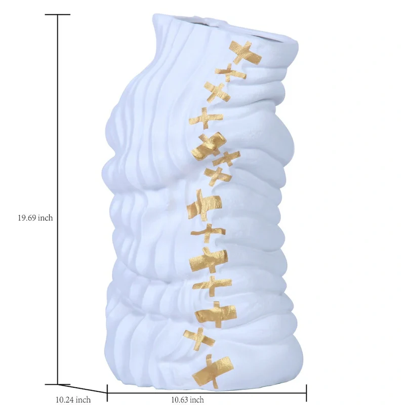 Beloved Modern and Elegant White Ceramic Vase with Gold Design