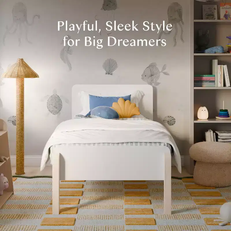 White & Washed Natural Twin Low Bunk Bed for 2, Pine Wood Frame