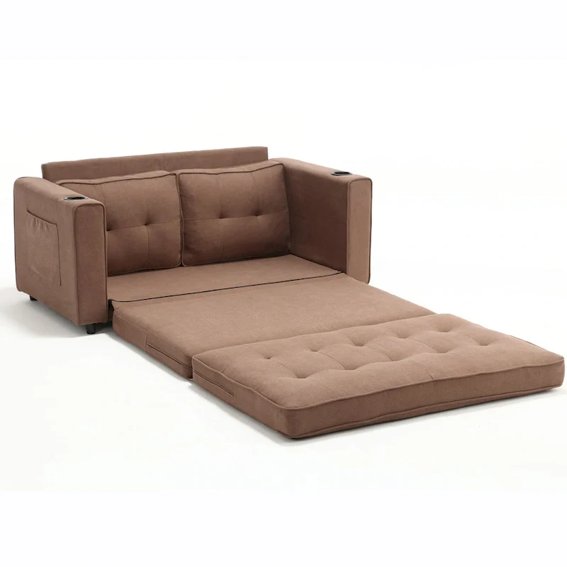 Foldable Tufted Loveseat with Pull Out Bed and Side Pockets