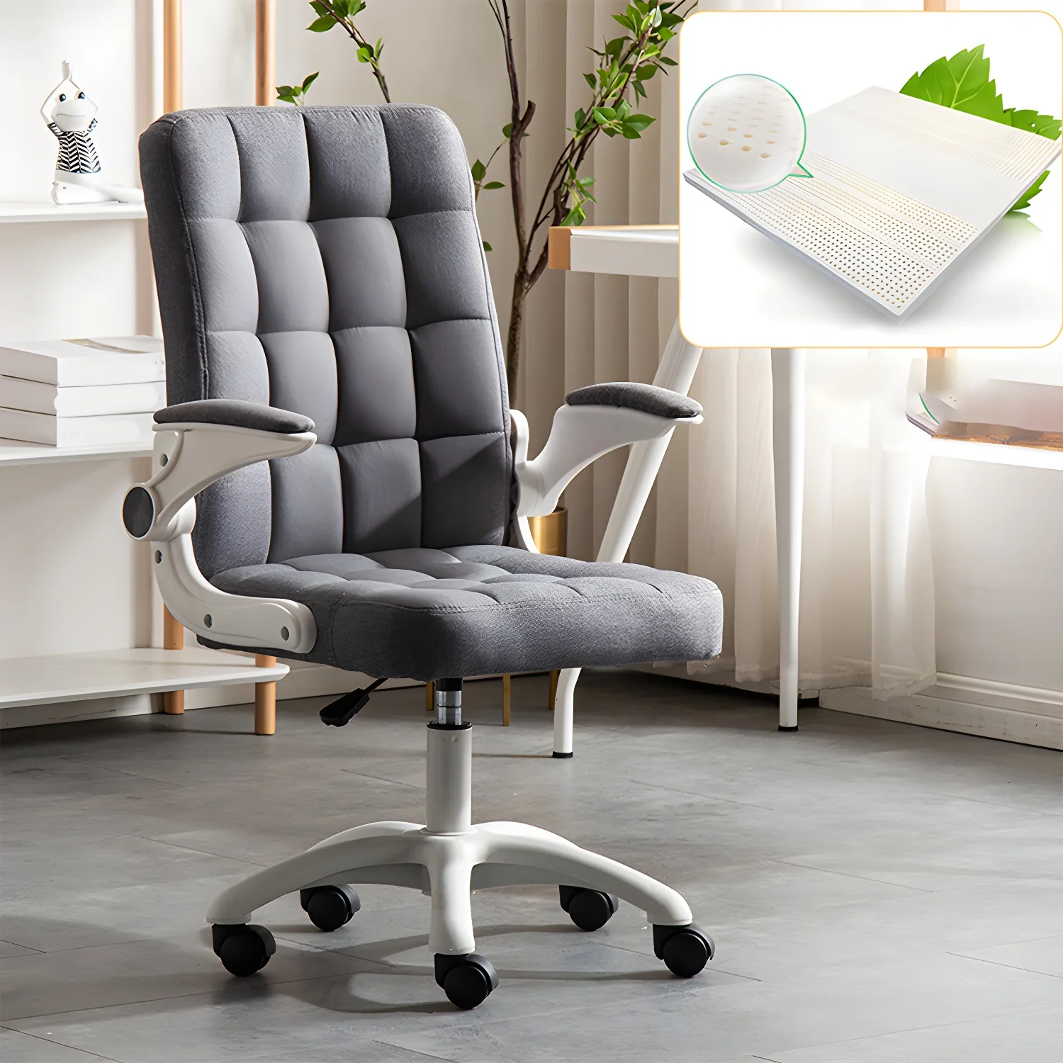 Tufted Brown Faux Leather Adjustable Swivel Office Chair