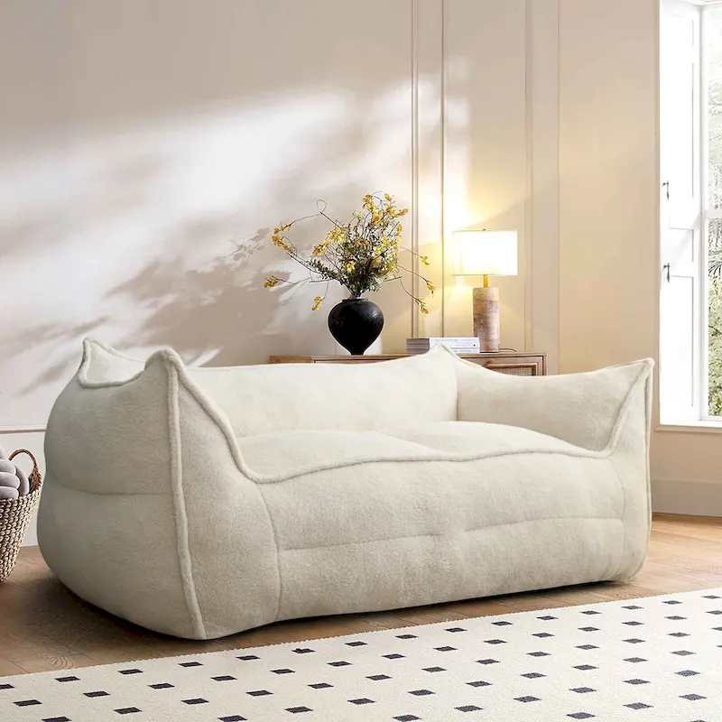 2 Seater Bean Bag Sofa Loveseat Teddy Faux Fabric Fabric Lazy Sofa Bean Bag Chair
