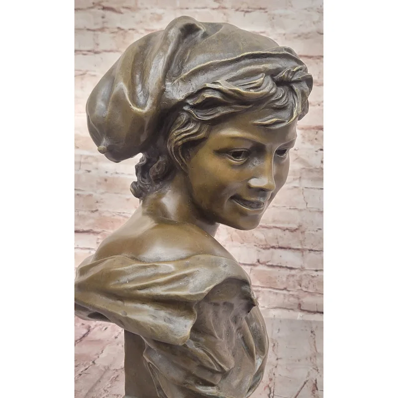Charming Smiling Boy Bronze Bust Sculpture With Marble Base By Dalou