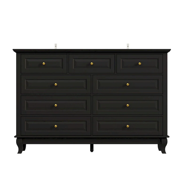 9-Drawer Dresser with Solid Wood Legs Chest Of Drawers Lacquer Console