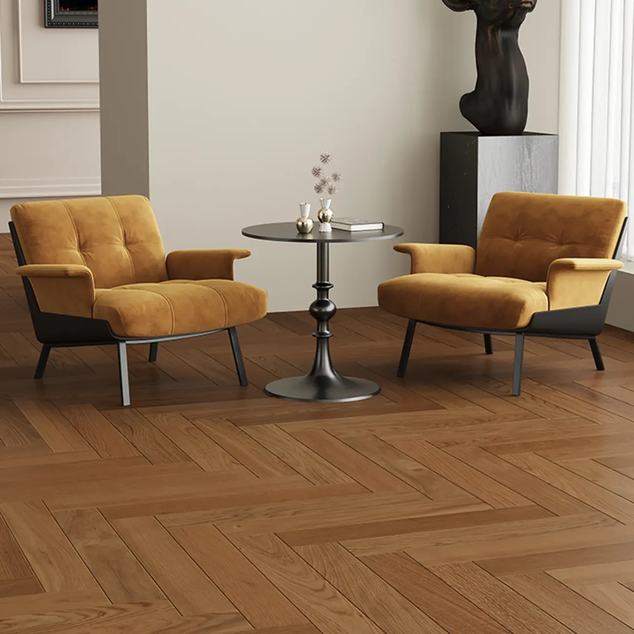 Art Deco Flannel Tufted Back Accent Chair with Arms