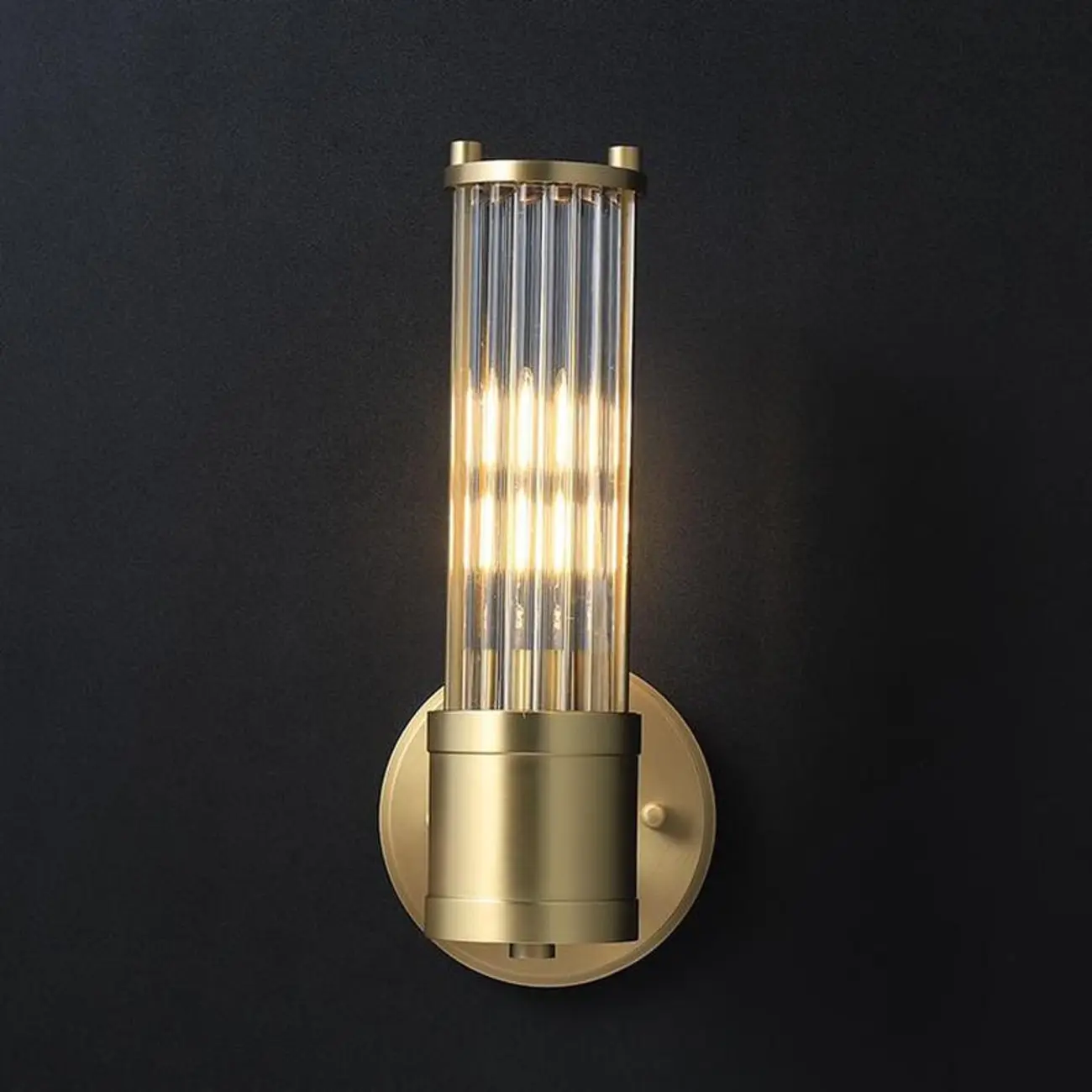 Modern Gold Cylinder Metal Vanity Light with Clear Stripe Glass