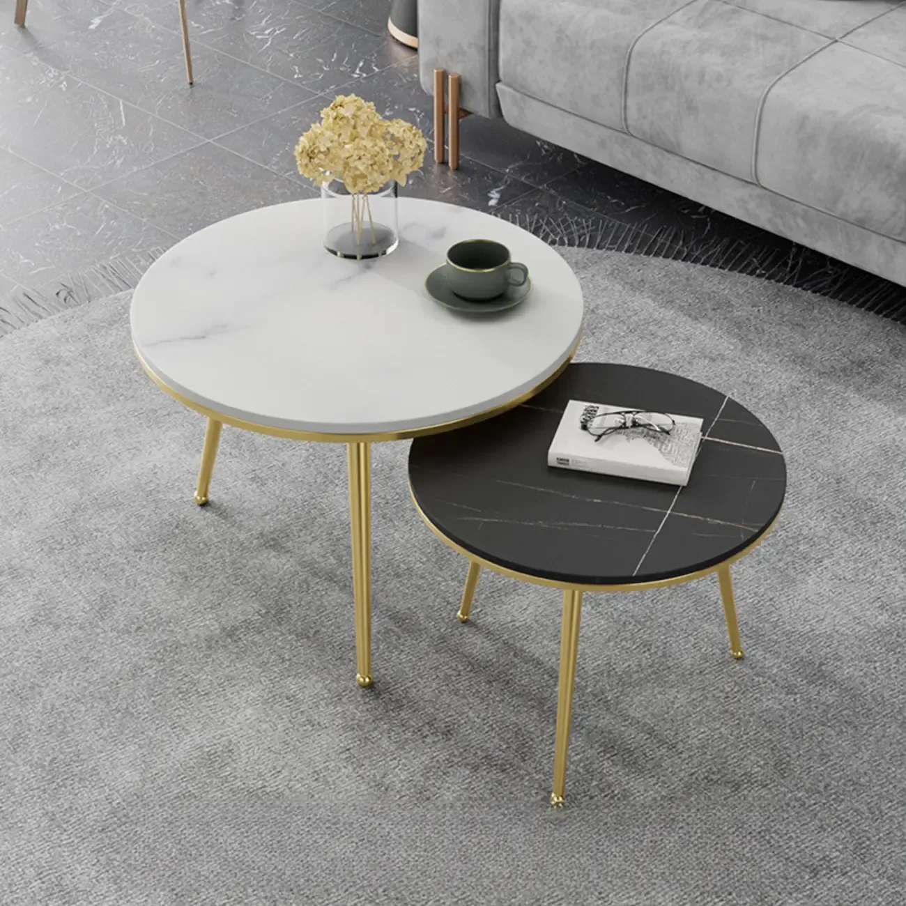Modern Marble-Top 3 Legs Round Nesting Tables