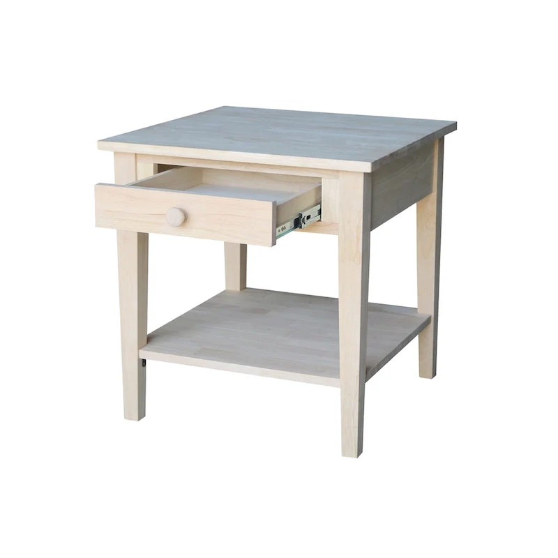 Square Solid Parawood End Table with Drawer & Shelf, 24