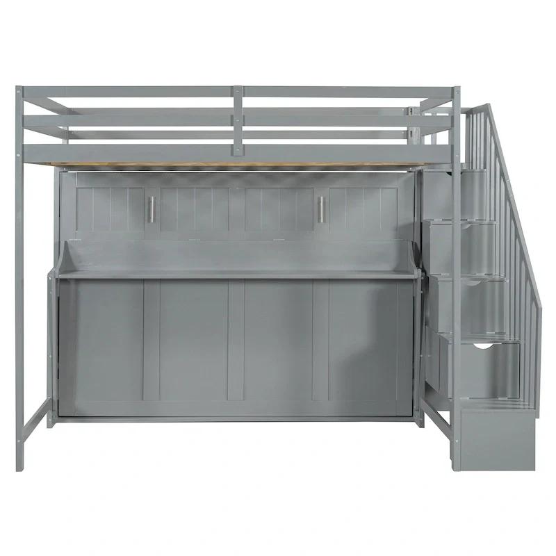 Full Over Full Size Murphy Bed with Hydraulic Lift & Desk Design