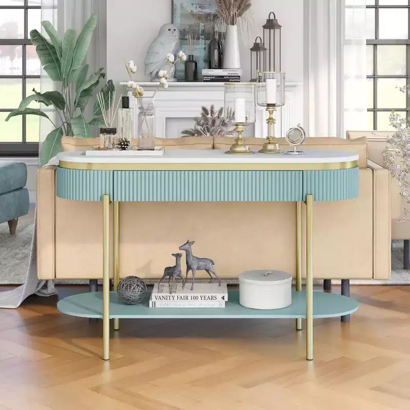 Cartehena Faux Marble Sofa Table with Drawer - HOMES: Inside + Out