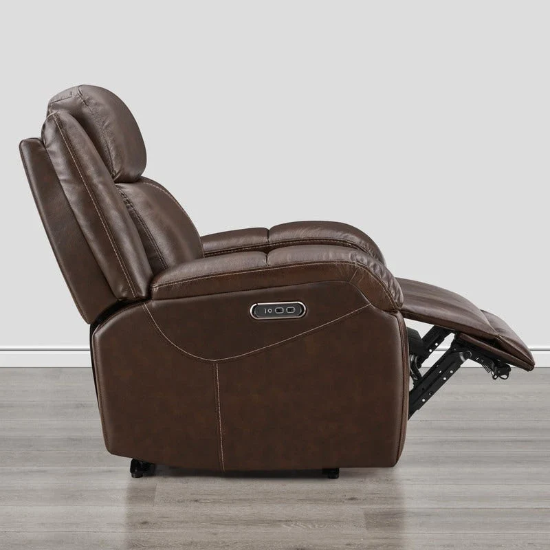 Brown Leather Power Recliner with Headrest - Single Seat