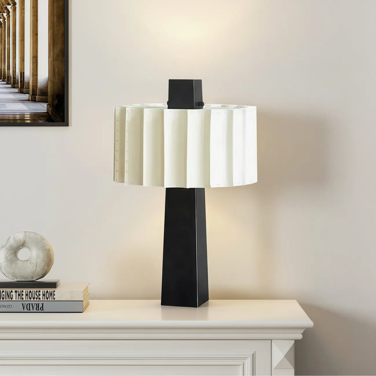 Modern Iron LED Table Lamp with Pleated Shade