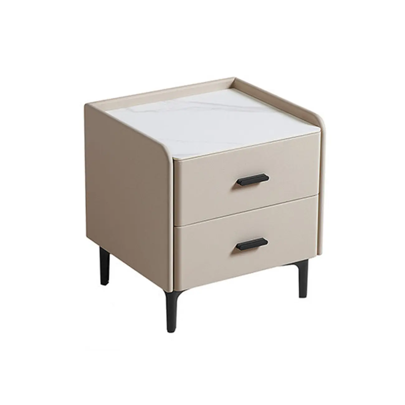 Elegant Modern Faux Leather Stone Top Nightstand