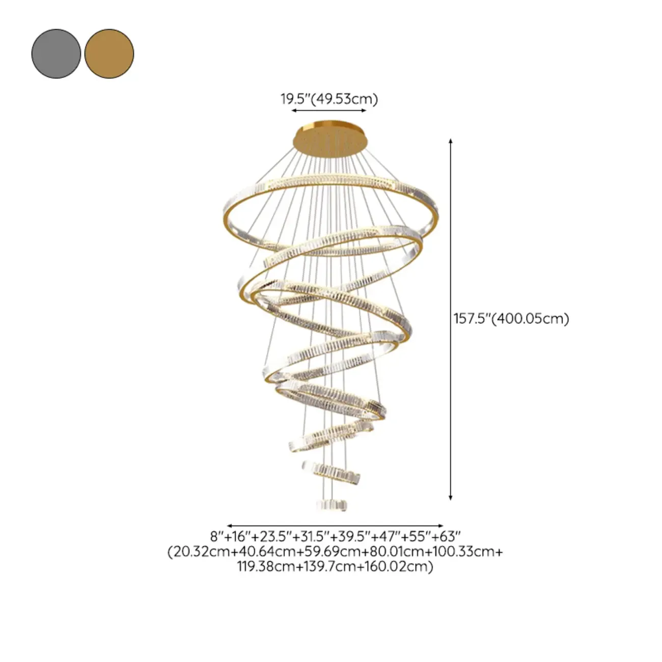 Gold Spiral Ring Crystal Tier Chandelier Modern Remote LED
