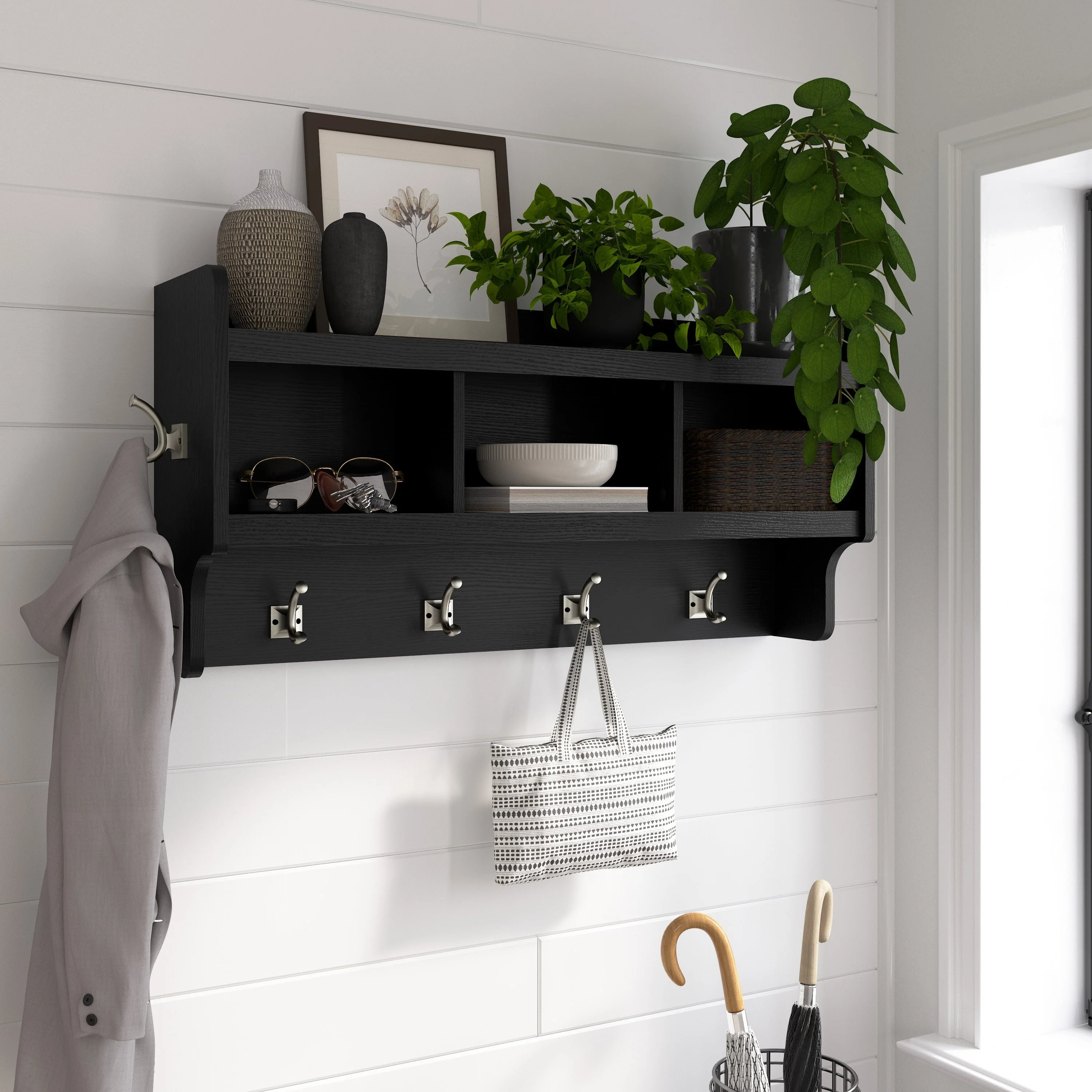 Woodland 40W Wall Mounted Coat Rack with Shelf by Bush Furniture
