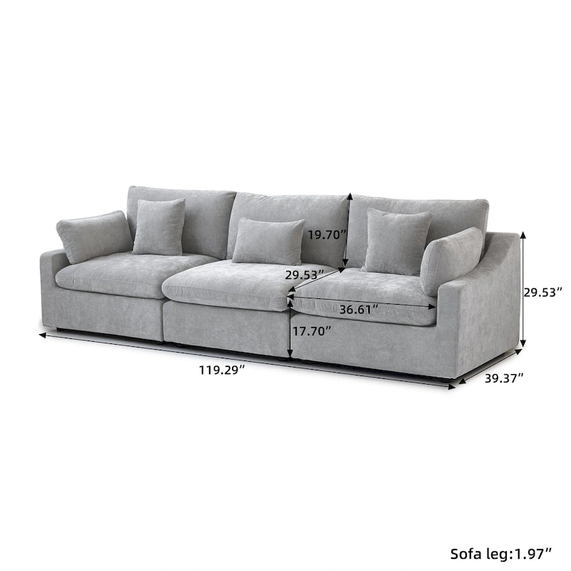 Modern Comfy Linen Sectional Sofa 3-Seater Down Filled Cloud Couch