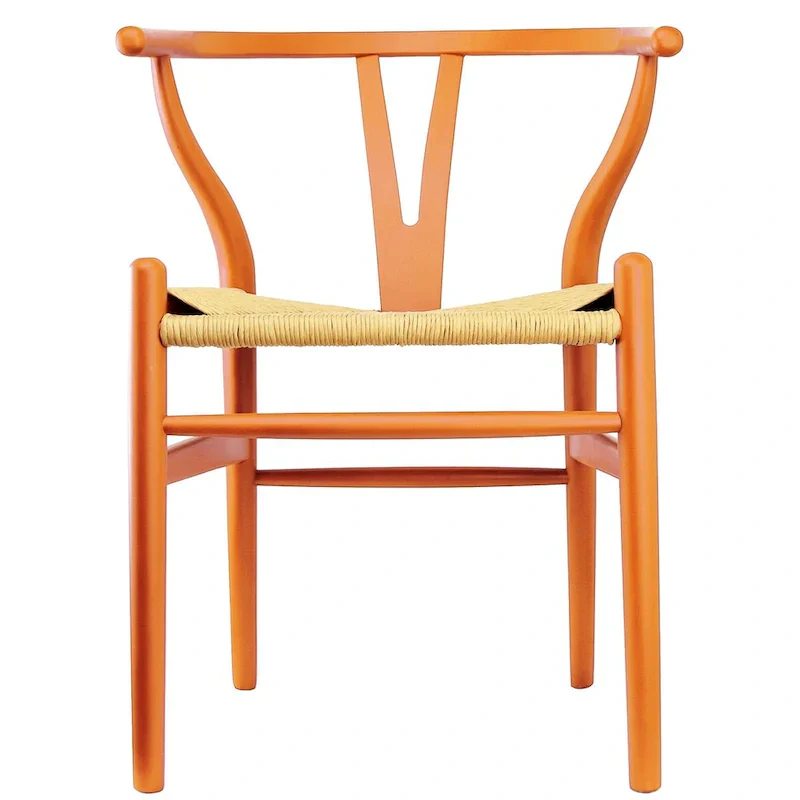 Set of 2 Wood Dining Chairs with Woven Rope Seat