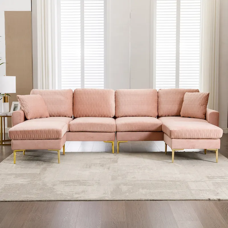 Velvet U-shaped modular detachable sectional sofa