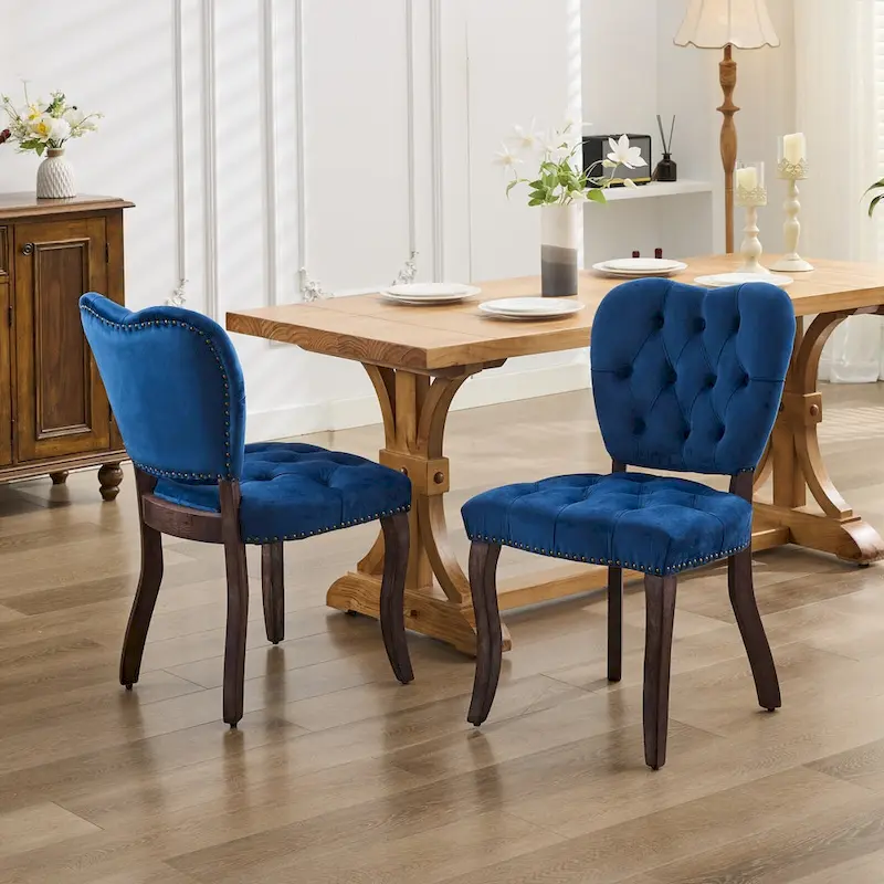 Dining Chairs Set of 2, Soft Tufted Accent Chairs Side Chairs with Wooden Legs, Velvet Upholstered Dining Room Chair
