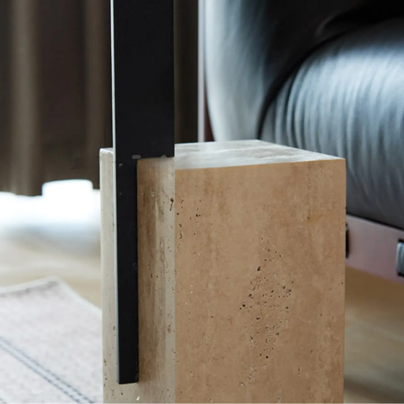 Modish Travertine Pedestal Metal Square Side Table