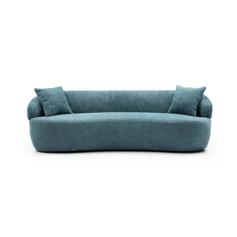 Blue Mid-Century Modern Curved Sofa