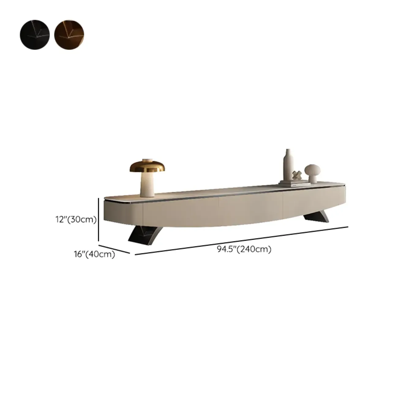 87 Modern Stone Champagne Curved TV Stand with Drawers